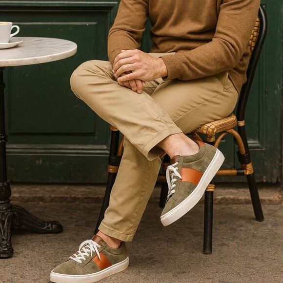 Good Man Brand Sneakers Mens 13 Legacy Lo Top Midtown Stripe Army Vachetta Suede - Picture 2 of 14